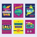 Funky Sale and discount cards set on gray background