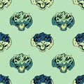 Funky tiger face seamless pattern