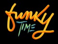 funky time, words made in digital painting, logo design, black background