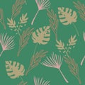 Funky Tropical Vector Seamless Pattern. Banana Leaves Feather Dandelion Monstera Tropical Seamless Pattern. Royalty Free Stock Photo