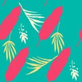 Funky Tropical Vector Seamless Pattern. Doodle Floral Background. Fine Summer Textile. Banana Leaves Royalty Free Stock Photo