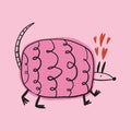 Funky ugly happy Valentines armadillo, groovy cute comic character. Boho doodle modern print funny handdrawn childish