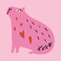 Funky ugly happy Valentines capybara, groovy cute comic character. Boho doodle modern print funny handdrawn childish art