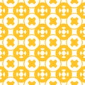 Funky vector geometric seamless pattern with yellow crosses, circles, squares Royalty Free Stock Photo