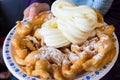 Funnel Cake with Soft Ice Cream Royalty Free Stock Photo