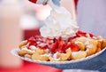 Funnel Cake with Strawberries and Whipped Cream Royalty Free Stock Photo