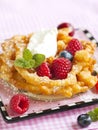 Funnel cakes with fresh berries and whipped cream Royalty Free Stock Photo