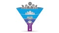 A funnel chart illustrating the process of filtering and narrowing down a large group of people Royalty Free Stock Photo