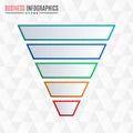 Funnel or cone symbol. Business pyramid with 5 steps, options or levels. Marketing and sales infograph layout. Vector illustration