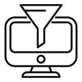 Funnel content filter computer icon outline vector. Clever flow