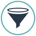 Funnel filter icon in a circle for data processing and business analysis Royalty Free Stock Photo