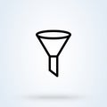 Funnel, filter icon or logo line art style. Outline Strainer concept. Data filter vector illustration