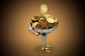 Funnel full of Bitcoins. Exchange to fiat currencies concept.