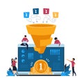Funnel leads generation. Inbound marketing and attracting customers strategy, increasing conversion rate concept. Vector