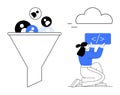 Developer refining user data through a funnel for cloud-based coding solutions Royalty Free Stock Photo