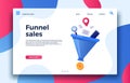 Funnel sales. Landing page business marketing sales generation, buyer conversion and money profit generations vector