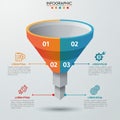 Funnel-shaped infographic divided into three colored sections: orange (01), blue (02), Royalty Free Stock Photo
