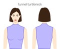 Funnel turtlenecks neckline clothes knits, sweaters character in lavander shirt, dress technical fashion illustration