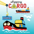 Busy port, shipping cargo cartoon