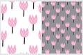 Funny Abstract Floral Seamless Vector Patterns.Pink Garden Design. Royalty Free Stock Photo