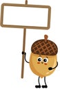 Funny acorn holding a blank signboard