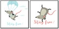 Funny active rats. Stay free concept posters. Cute cartoon animals