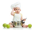 Funny adorable baby with green apples