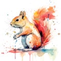 Drawn and Colored of Cute Little Eurasian Rred Squirrel Portrait on White Background