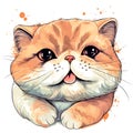 Drawn and Colored of Cute Scottish Fold Cat Face on White Background