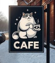 Funny advertising sign with cat in roadside cafe Royalty Free Stock Photo