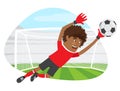 Funny African American soccer football player goalkeeper wearing