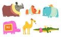 Funny African Animals Cartoon Characters Set, Rhinoceros, Porcupine, Camel, Crocodile, Hippopotamus Vector Illustration Royalty Free Stock Photo