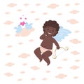 Funny african cupid character holding bow