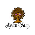 Funny African female portrait, cartoon for your design