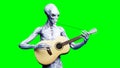 Funny alien plays on acustic guitar. Realistic motion and skin shaders. 3d rendering.