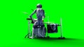 Funny alien plays on drums. Realistic motion and skin shaders. 3d rendering.