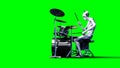 Funny alien plays on drums. Realistic motion and skin shaders. 3d rendering.
