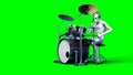 Funny alien plays on drums. Realistic motion and skin shaders. 3d rendering.