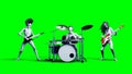 Funny alien rock band. Bass, drum, guitar. Realistic motion and skin shaders. 3d rendering.