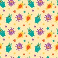 Funny aliens and multicolored stars on a yellow background