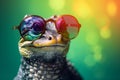 Funny alligator wearing sunglasses in studio with a colorful and bright background. Generative AI