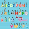 Funny alphabet, color hanging letters Royalty Free Stock Photo