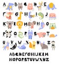 Funny Alphabet for young children with names and pictures of animals assigned to each letter. Learning English for kids Royalty Free Stock Photo