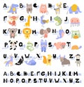 1Funny Alphabet for young children with names and pictures of animals assigned to each letter. Learning English for kids Royalty Free Stock Photo