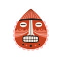 Funny ancient african tribal mask with closed eyes showing teeth in anger. Dreaded ethnic ritual symbol or souvenir