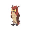 Funny Angry Eurasian Eagle Owl Bird Character with Brown Plumage Vector Illustration Royalty Free Stock Photo