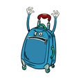 funny angry tourist suitcase with raised hands. Border and customs control