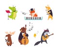 Funny Animal Character Playing Musical Instrument Performing Concert Vector Illustration Set Royalty Free Stock Photo