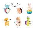 Funny Animal Character Playing Musical Instrument Performing Concert Vector Illustration Set Royalty Free Stock Photo