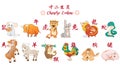 Funny animal in the Chinese zodiac, Rat, ox, tiger, rabbit, dragon, snake, horse, sheep, monkey, rooster, dog, pig. Chinese